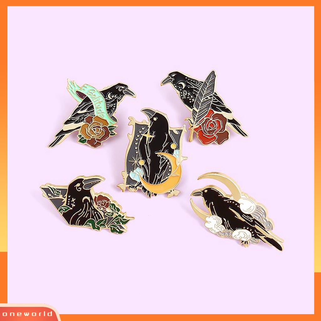 [ONE] Unisex Black Crow Bros Pin Mawar Bulan Kerah Tas Pakaian Aesthetic Lencana Klip