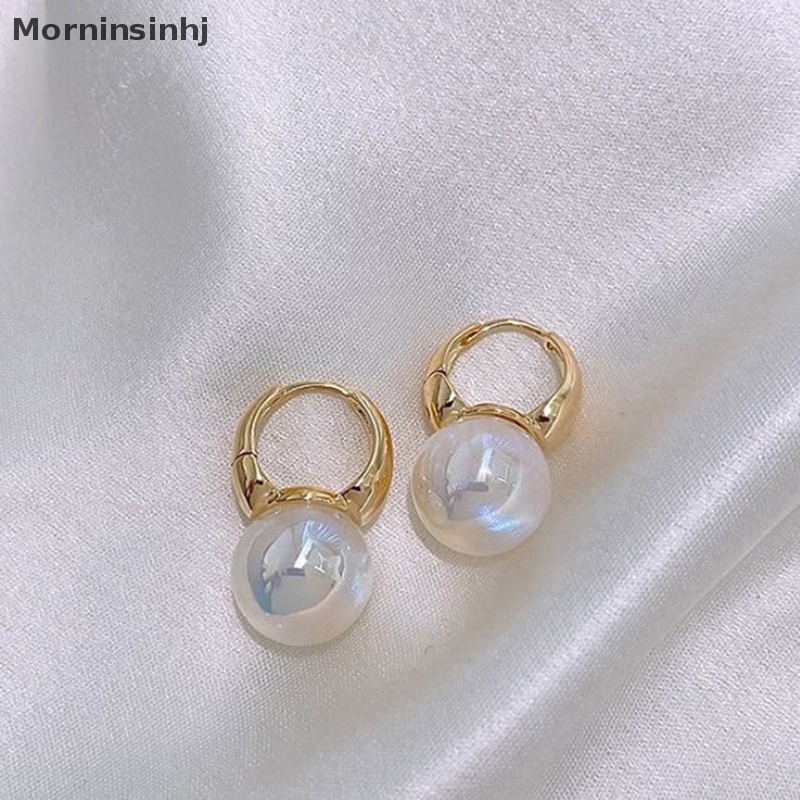 Mornin Anting Hoop Warna Emas Untuk Wanita Tebal Bulat Hoops Mutiara Beads Ear Rings Korea id