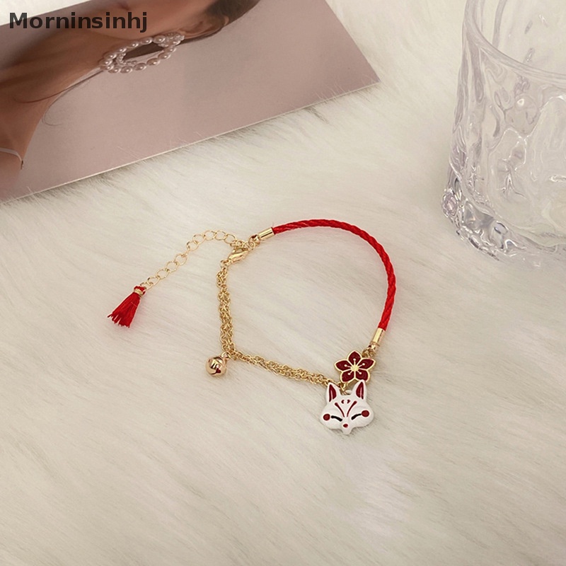 Mornin Mode Baru Bunga Merah Kartun Hewan Gelang Rubah Lucu Vintage Perhiasan Beruntung Bell Hadiah Untuk Wanita Gadis id