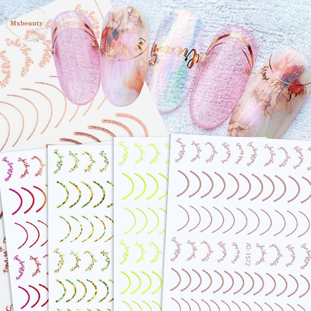 Mxbeauty 3D Stripe Lines Nail Stiker Emas Perak Perekat Diri Hologram laser Wanita Fluorescence DIY Dekorasi Nail Art Nail Art Striping Tape