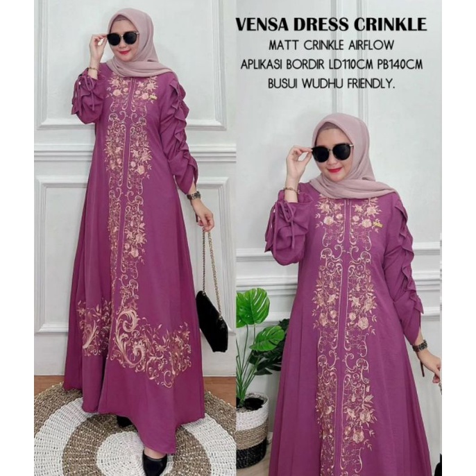 COD VENSA DRESS BORDIR / FASHION BUSANA MUSLIM WANITA KEKINIAN/DRESS CRINKLE MIX BORDIR TERBARU/GAMI