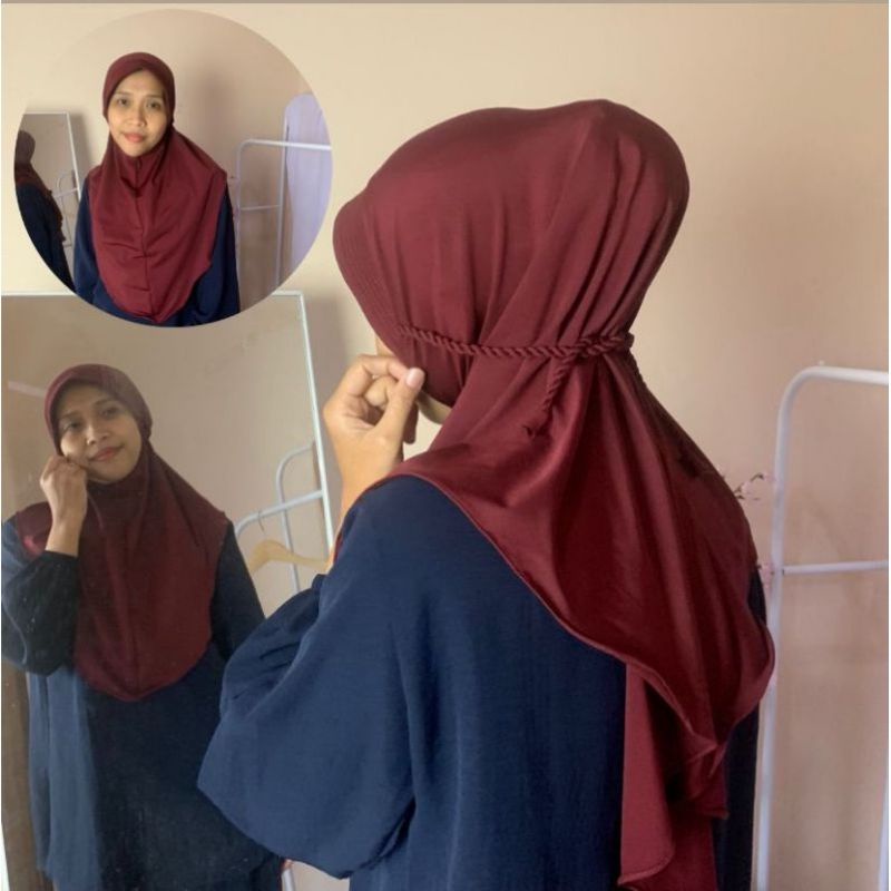 Hijab Bergo Jersey  Tali Kepang /Ulir Hijab Instant Jersey Premium