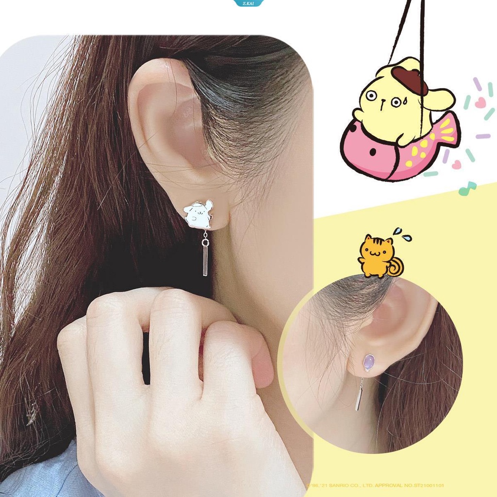 Sanrio Kawaii Pom Pom Purin Wonderland Balon Kristal Permata Biru Merancang Anting Halus Versi Korea Dari Anting Lucu Dan Kreatif [ZK]