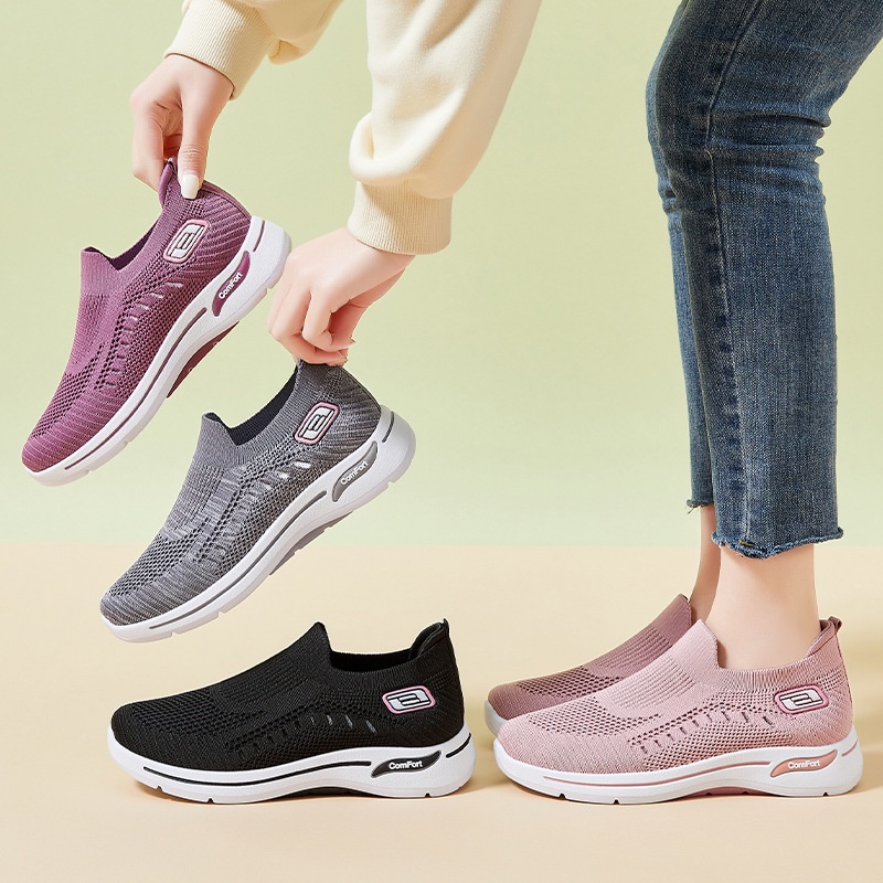 TOPGROSIR LV0279 Sepatu Kets Sneakers Tanpa Tali Wanita Import Sepatu Slip On Fashion Comfort Bergaris Nyaman Kekinian