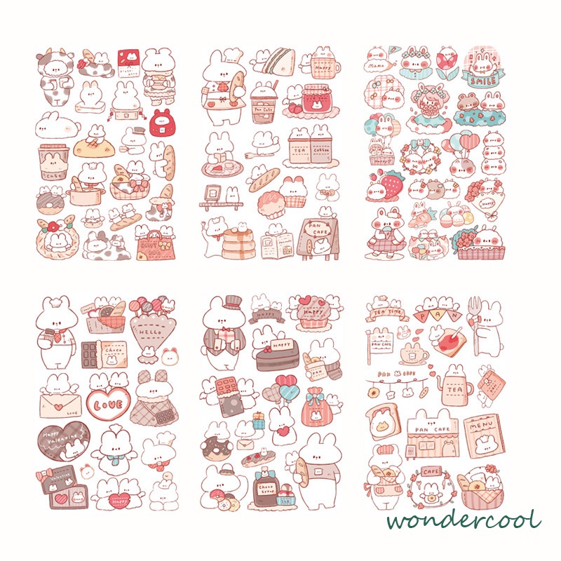 6pc Stiker Cute Cartun Lucu Food Pet Diy Diary Jurnal Palnner Deco Hias-Won