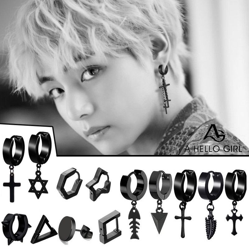 Ahellogirl Hip-hop Liontin Salib Pribadi Bahan Titanium Steel Ear Buckle Street Earrings Untuk Pria Wanita