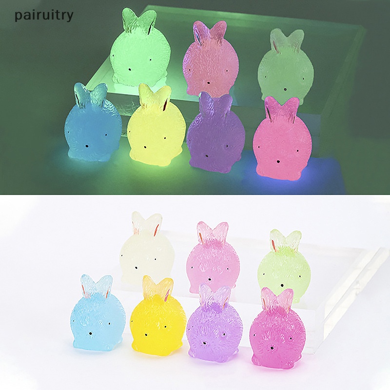 Prt 2pcs Mini Neon Kelinci Ornamen Miniatur Angka Kelinci Kecil Resin Kerajinan Tangan Lanskap Mikro Dekorasi Rumah Boneka PRT