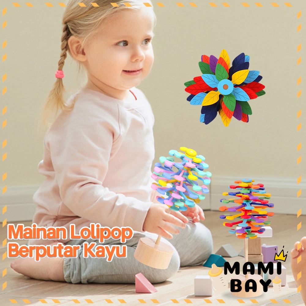 Mamibayi Puzzle Kayu Mainan Edukasi Anak Mainan Lolipop Berputar Ornamen Kayu Berputar