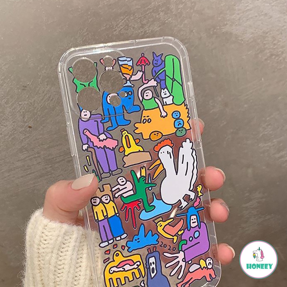 Casing Ponsel Komik Graffiti Warna-Warni Kartun Untuk iPhone 14 Pro Max13 12 11 Pro Max XS XR 7 8plus Transparan Lembut TPU Anti-Shock Back Cover