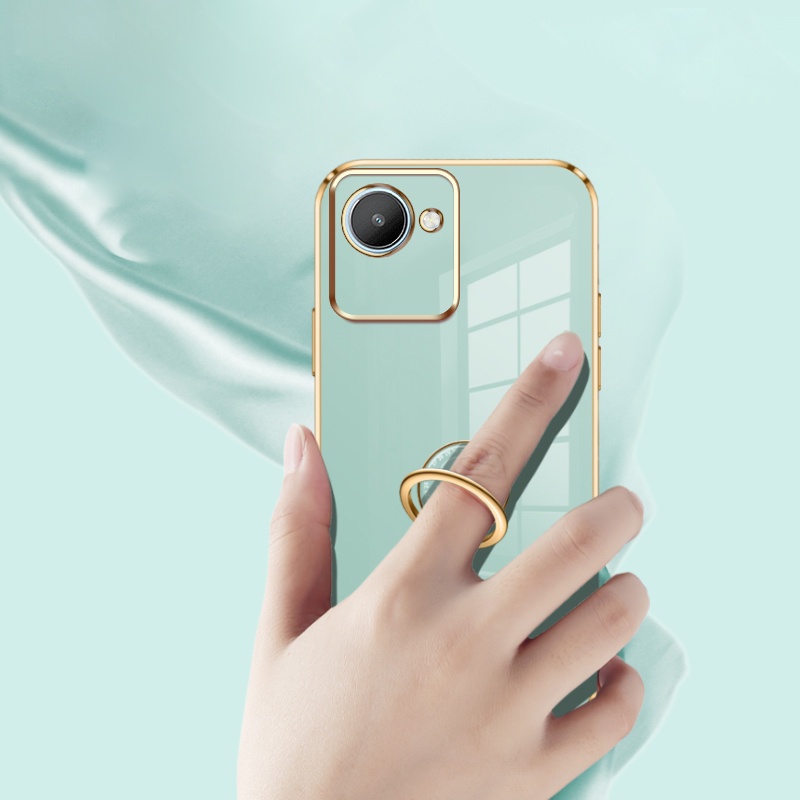 Andyh Casing Ponsel Silikon Ultra Tipis Untuk OPPO Realme C30 C30S Realme Narzo 50i Prime Deluxe Fall Protection Gold Band Dengan Jam Cincin Dan Lanyard Gratis