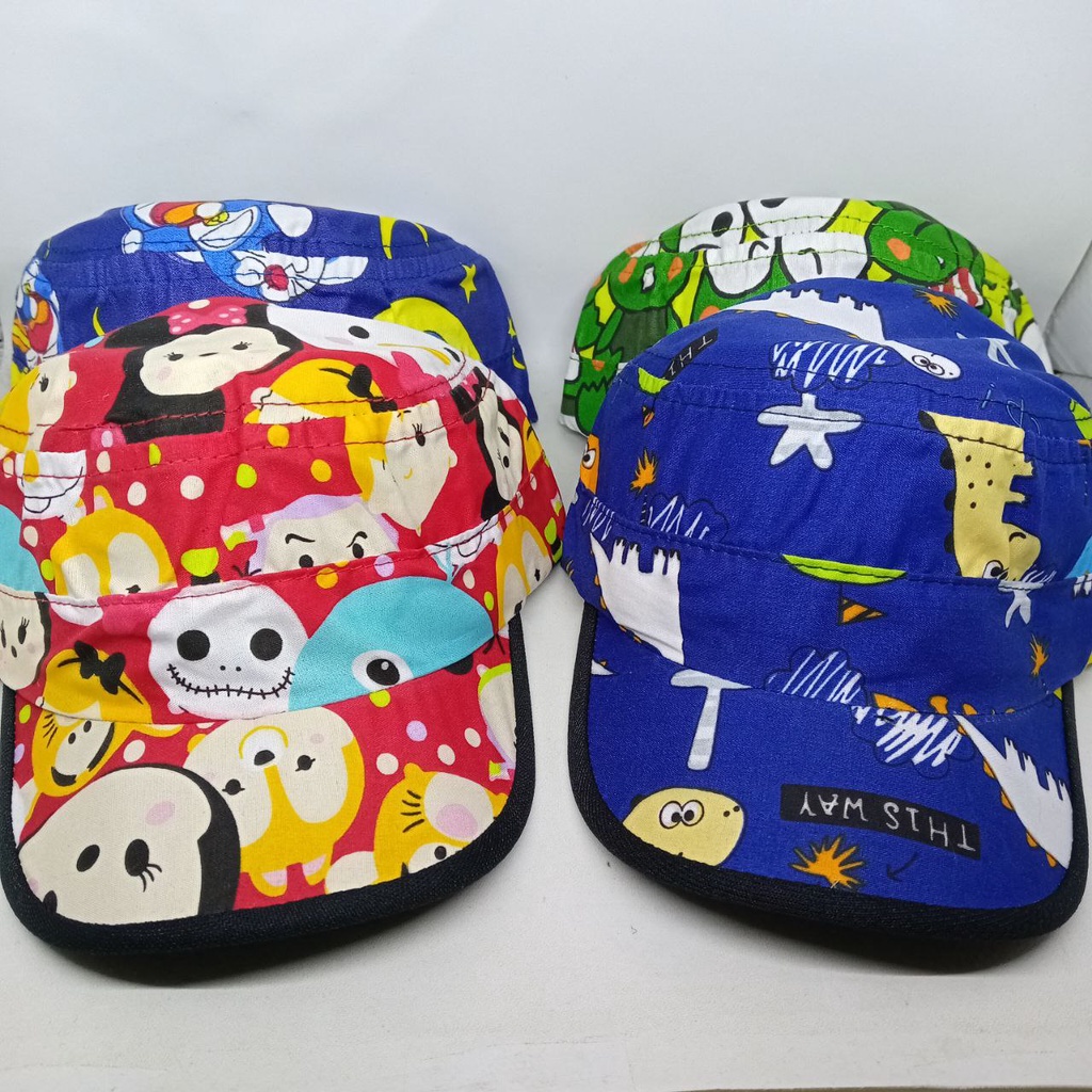 Topi Komando Bayi Full Printing Motif Karakter Animasi Kartun Keroppi | Doraemon | Kucing | Dinosaurus