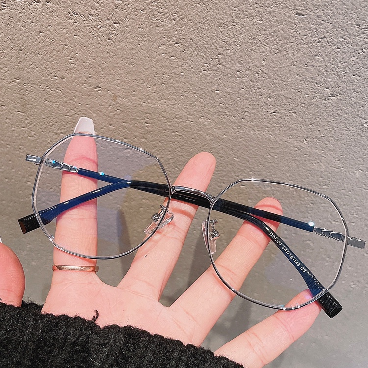 Viendo Kacamata Minus Photocromic Anti Radiasi Blueray Wanita Pria Cowok Frame 2 in 1 Bluecromic Potocromic Antiradiasi Kecamata Besi Besar Sinar Matahari UV400 Kaca Mata Optik komputer Hp-Silver