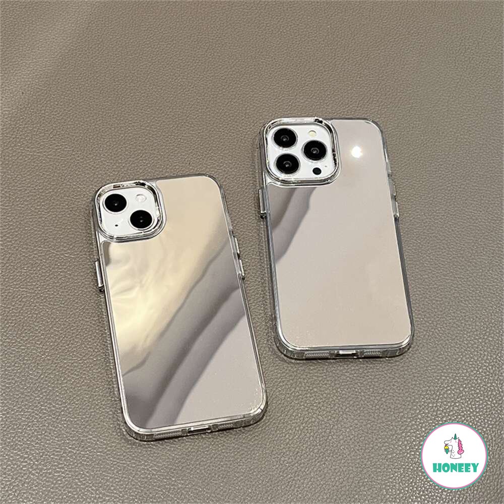 IPHONE Casing Ponsel Cermin Sederhana Kompatibel Untuk Iphone14 13 12 11 Pro Max 14promax Tombol Dilapisi Shockproof Cover