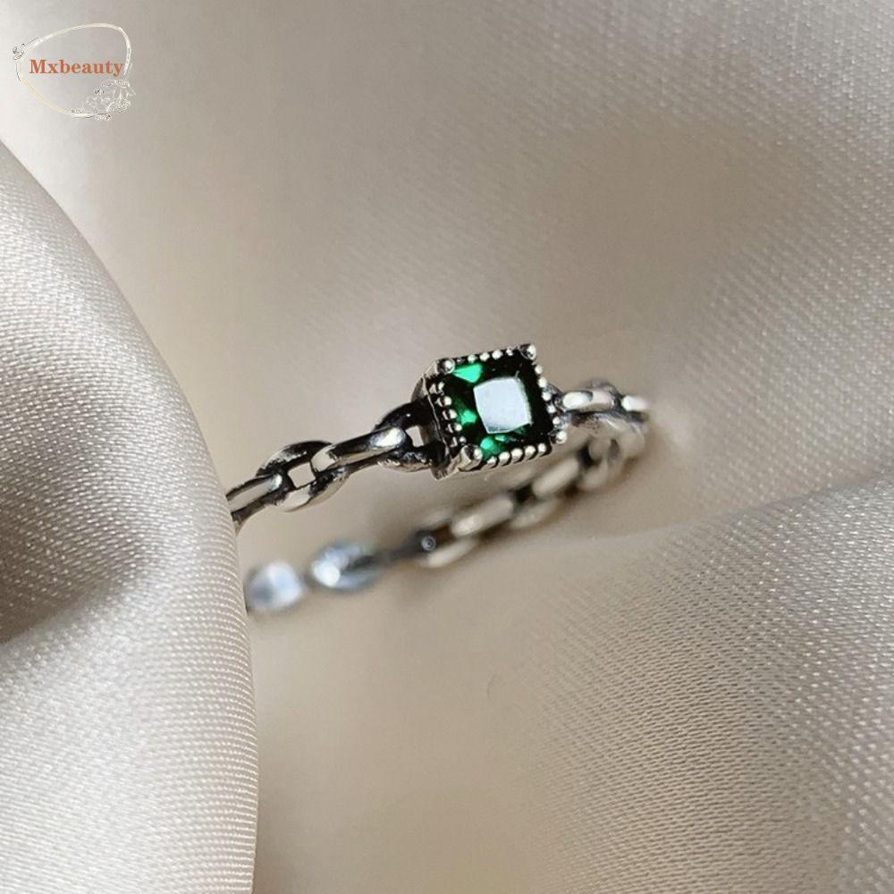 Mxbeauty Cincin Jari Persegi Elegan Pesona Vintage Pembukaan Rantai Geometris Alloy Retro Adjustable Round Zircon Ring