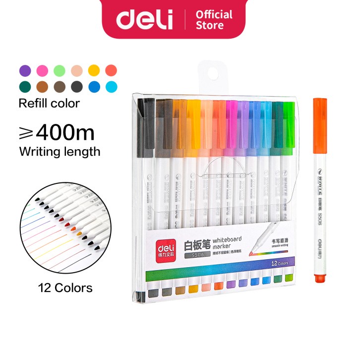 

Deli 12 Color whiteboard marker graffiti drawing easy to erase S506