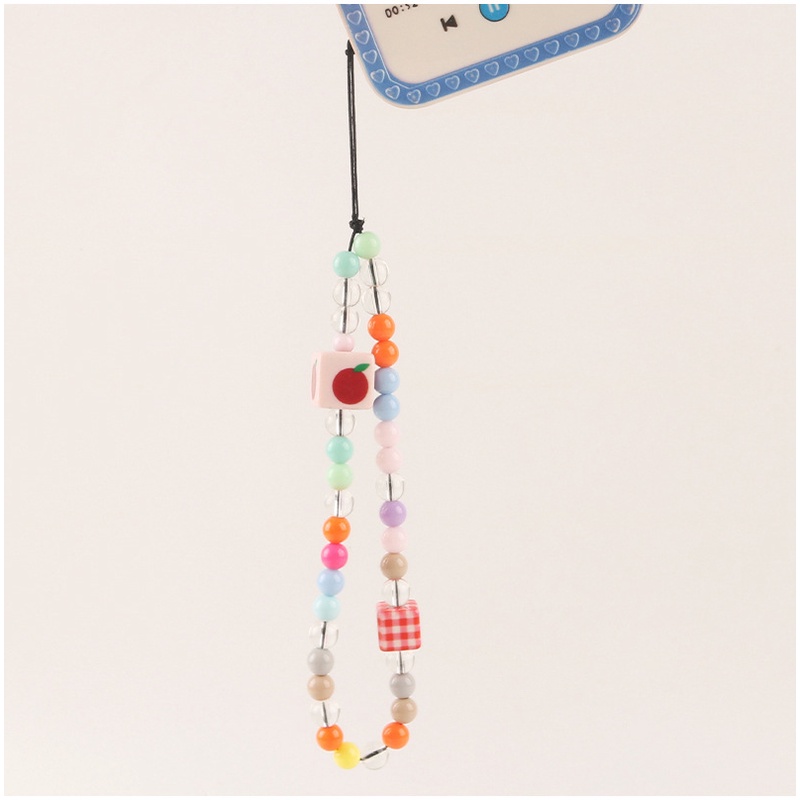 Cube Beads Chain Candy Color Short Wrist Phone Strap Untuk iPhone Untuk Android Untuk OPPO Untuk VIVO Untuk Huawei Untuk Xiaomi Untuk Redmi Untuk Samsung Case Cover DIY