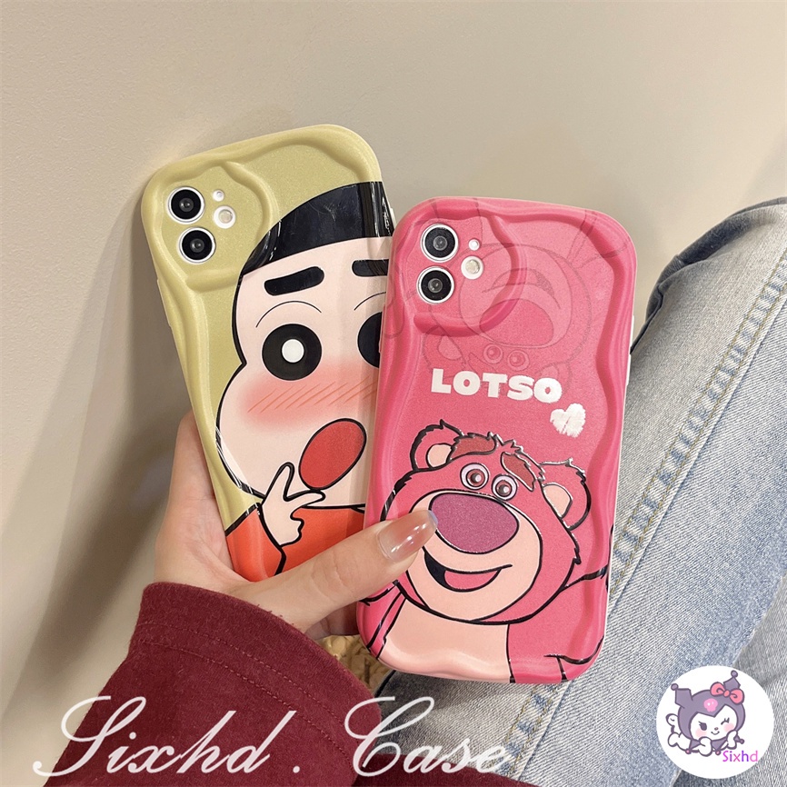 IPHONE Kompatibel Untuk Iphone14 13 12 11 Pro Max SE2020 X Xr Xs Max 8 7 6 6s Plus Kartun Strawberry Bear 3D Tepi Melengkung Gelombang Glossy Shockproof Phone Case Soft Cover