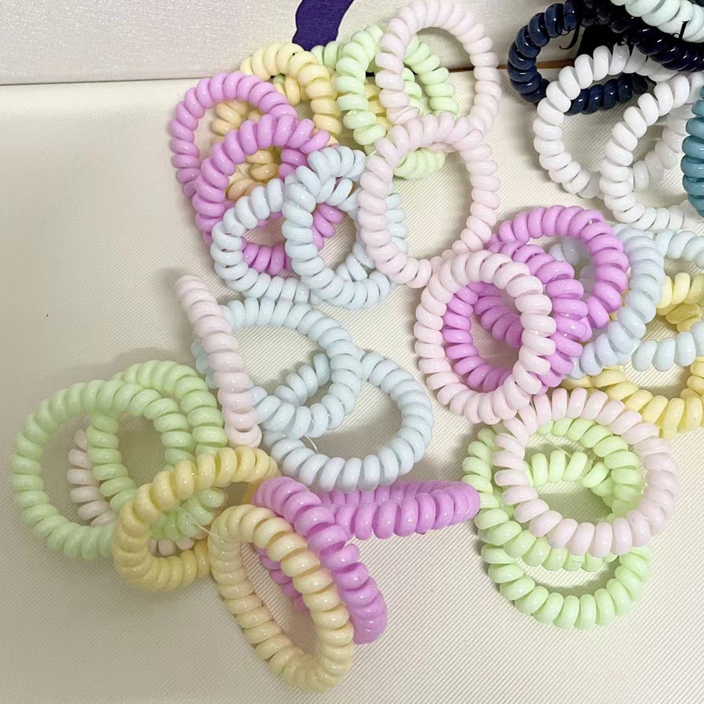 Twowood 9Pcs Warna Permen Anti Jatuh Ikat Rambut Ketat Karet Telepon Spiral Rambut Elastis Scrunchy Aksesoris Rambut