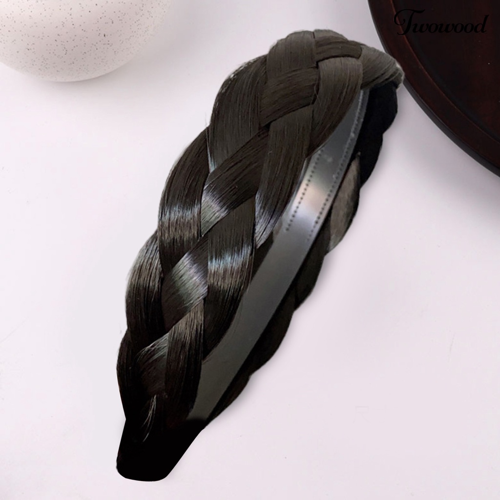 Twowood Braided Wig Headband Bertepi Lebar Dekorasi Rambut Empat Helai Twist Kepang Cuci Muka Aksesoris Rambut