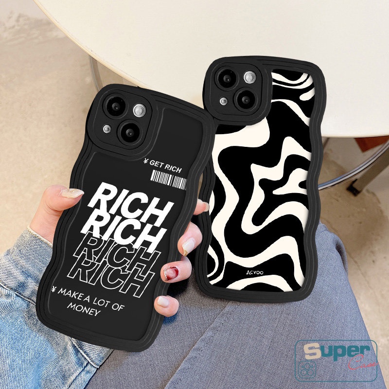 Art Simple Letter Get Rich Case Untuk Infinix Hot 20s 12i 9 8 12 Pro 20 10 10s 10Lite 11s Note 10 Pro 12 G96 Hot10 9 12 11 Play Smart 6 4 5 Plus Motif Zebra Tepi Bergelombang Sarung Soft Cover