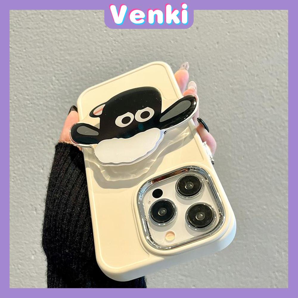 VENKI - Untuk iPhone 14 Pro Max iPhone Case Grip Stand Kartun Folding Stand Tebal Matte Plating Case Soft Case merah Muda Kompatibel dengan iPhone 13 Pro max 12 Pro Max 11 xr xs max 7 8PLus