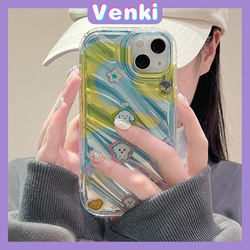 VENKI - Untuk iPhone 11 iPhone Case Laser Reflektif Bening Phone Case TPU Soft Shockproof Airbag Case Cute Gradient Puppy Kompatibel dengan iPhone 14 13 Pro max 12 Pro 7Plus 8Plus