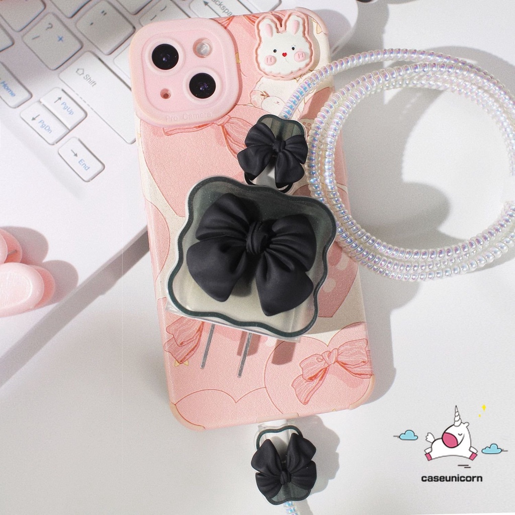 3d Macaron Warna Permen Manis Busur Charger Pelindung Charger Perlindungan Set Untuk iP 18/20W Charger Case USB Cable Bite Protector Cover