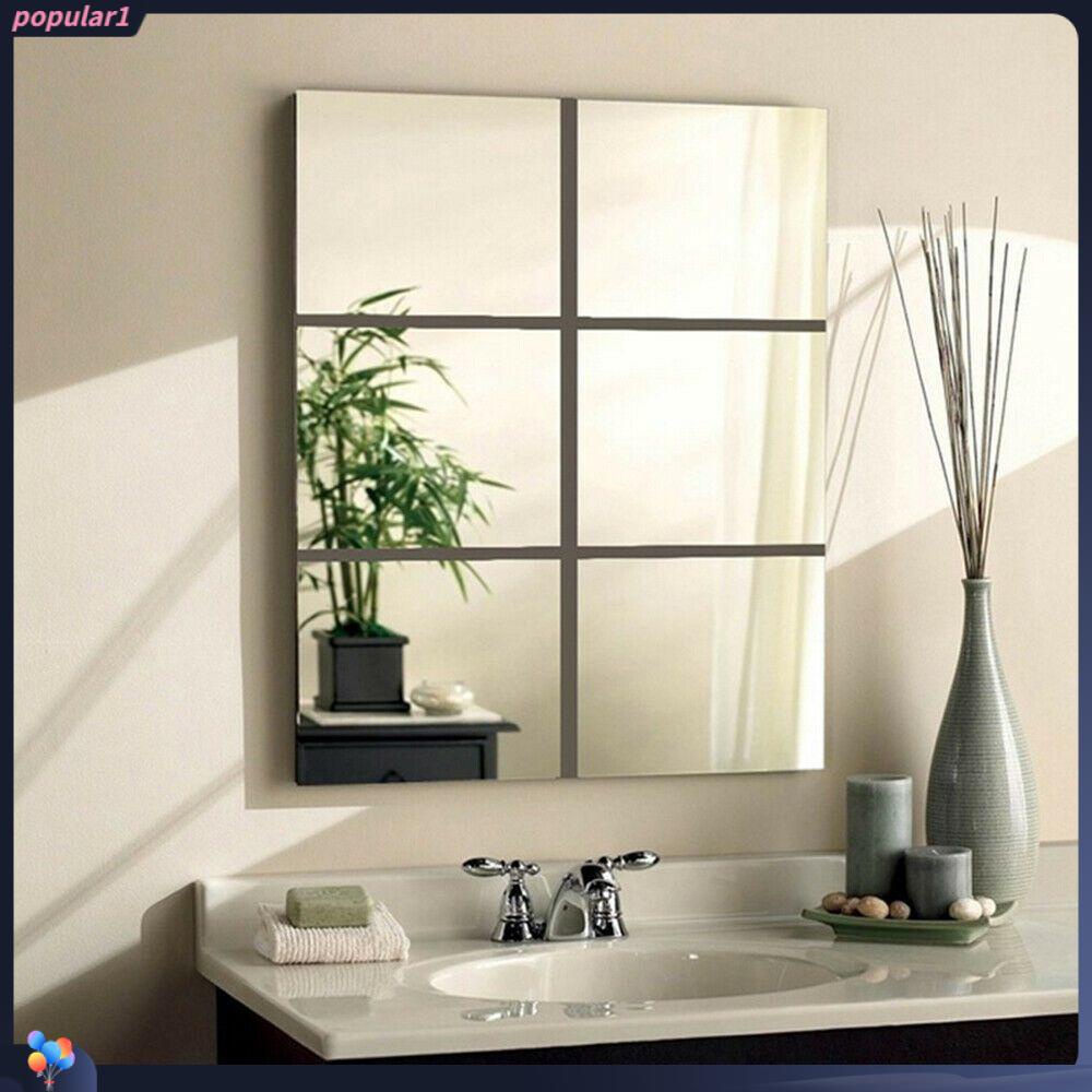 Populer1/9 /16pcs Stiker Dinding Ubin Cermin Aplikasi Perekat Diri Kamar Makeup Dekorasi Rumah Mosaik