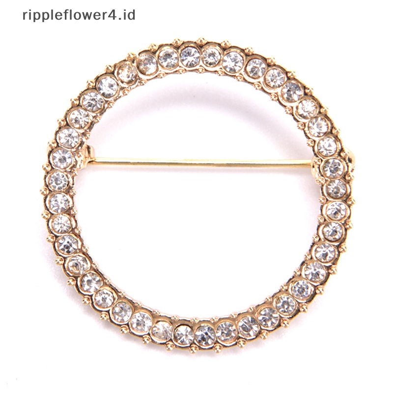 {rippleflower4.id} Wanita Sederhana Lingkaran Kristal Klip Pemegang Bros Pin Perhiasan Aksesoris Hadiah~