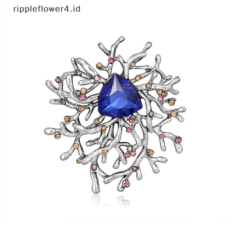 {rippleflower4.id} Bros Desainer Berkualitas Fashion Vintage Bros Bunga Kristal Untuk Wanita Bros Geometri Logam Pin Paduan Tanaman Bros Peniti~