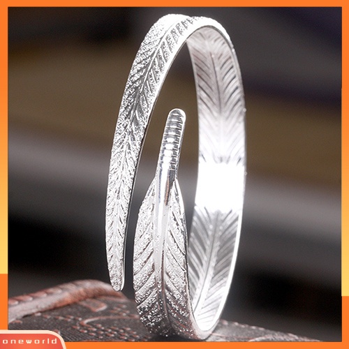 [WOD] Wanita Vintage Sederhana Angel Feather Bangle Adjustable Opening Cuff Bracelet