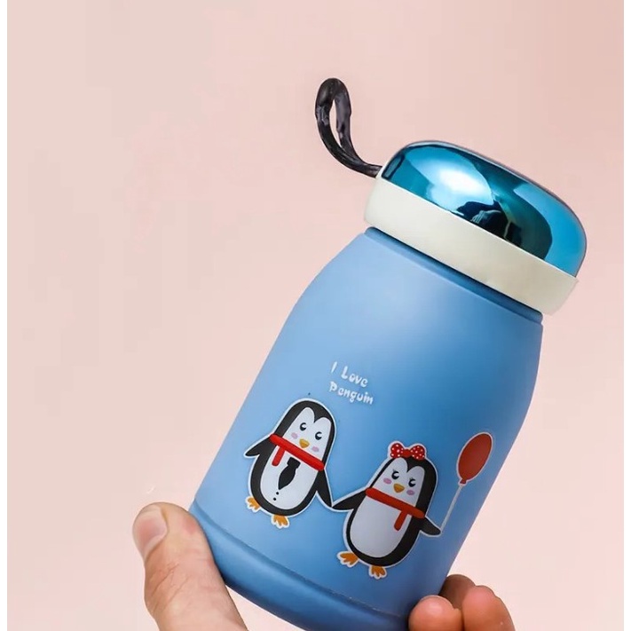 GOS -H414- Botol Minum Kaca Model Pinguin - Botol Minum Anak Lucu - Botol Minum Pinguin Cute 380ml