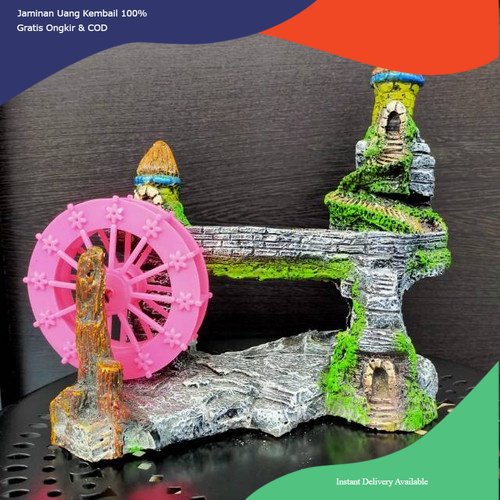 Dekorasi aquarium jembatan kastil kincir, ornamen aquarium jembatan kastil kincir, Hiasan aquarium f