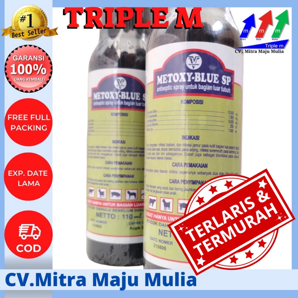 Metoxy Blue 110 ml Antispektik Spray Luka &amp; Penyakit Mulut Kuku / PMK