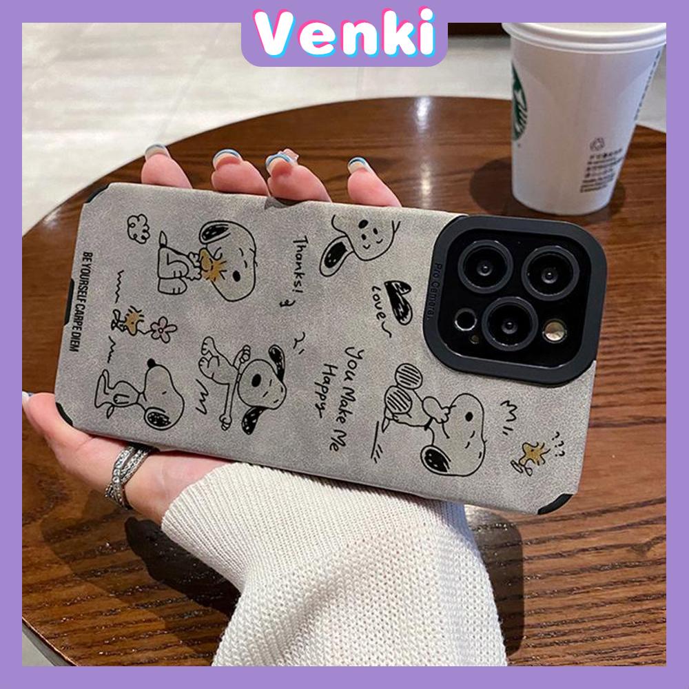 VENKI - Untuk iPhone 11 iPhone Case Kulit Dilaminasi Murid Mata Suede Phone Case Soft Shockproof Airbag Pelindung Kamera Lucu Kartun Anjing Kompatibel dengan iPhone 14 13 12 Pro XR