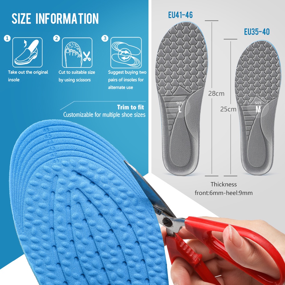 Sol Sepatu Tinggi Elastis untuk Pria Panjang Penuh Bantalan Pijat Sepatu Insole Pengganti Sisipan Pad