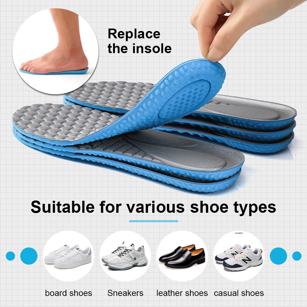Sol Sepatu Tinggi Elastis untuk Pria Panjang Penuh Bantalan Pijat Sepatu Insole Pengganti Sisipan Pad