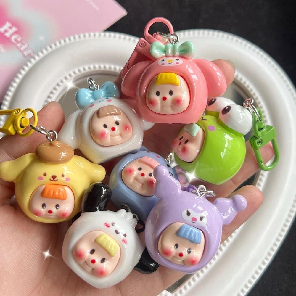 QUINTON Gadis Kuromi Gantungan Kunci Aktivitas Hadiah Fashion Manis Stereoskopik Gantungan Kunci Kodok Mainan Anak Kecil Segar Cinnamoroll Kartun Keychain Earphone Case Liontin