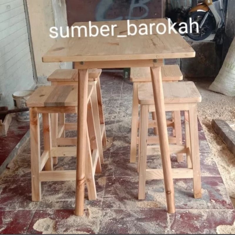 (071). set meja makan kaki bulat meja cafee meja resto meja kurs kayu jati belanda