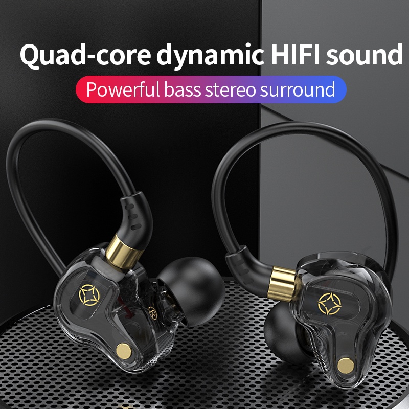 90° Tipe C/3.5mm Quad Core Dual Dynamic Earphone In Ear Wired Earphones Esports Game Earbuds Headset Olahraga Dengan Mic