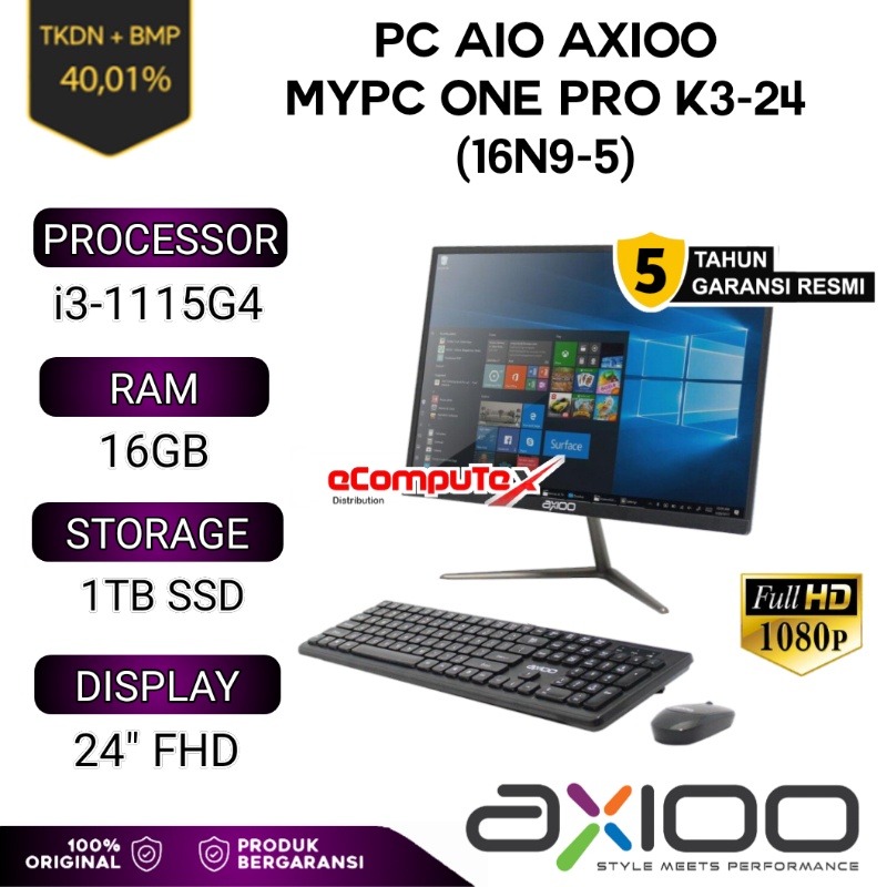 PC AIO AXIOO MYPC ONE PRO K3 (16N9-24) K3-24 (16N9-5) RAM 16GB 1TB NVME CORE i3 24&quot; INCH TKDN GARANSI RESMI