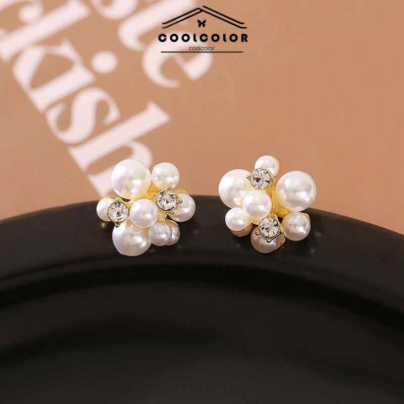 COD❤️Anting Mutiara Fashion Design Sense Berlian Imitasi  Anti Alergi Anting Perak- cl