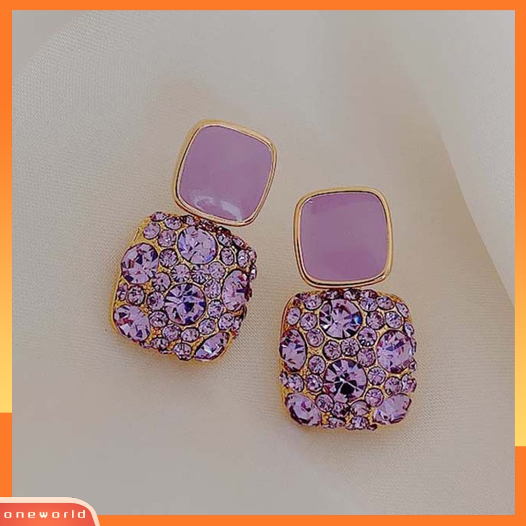 [WOD] 1pasang Anting Wanita Berlian Imitasi Persegi Vintage Fadeless Shiny Luxury Stud Earrings Untuk Hadiah