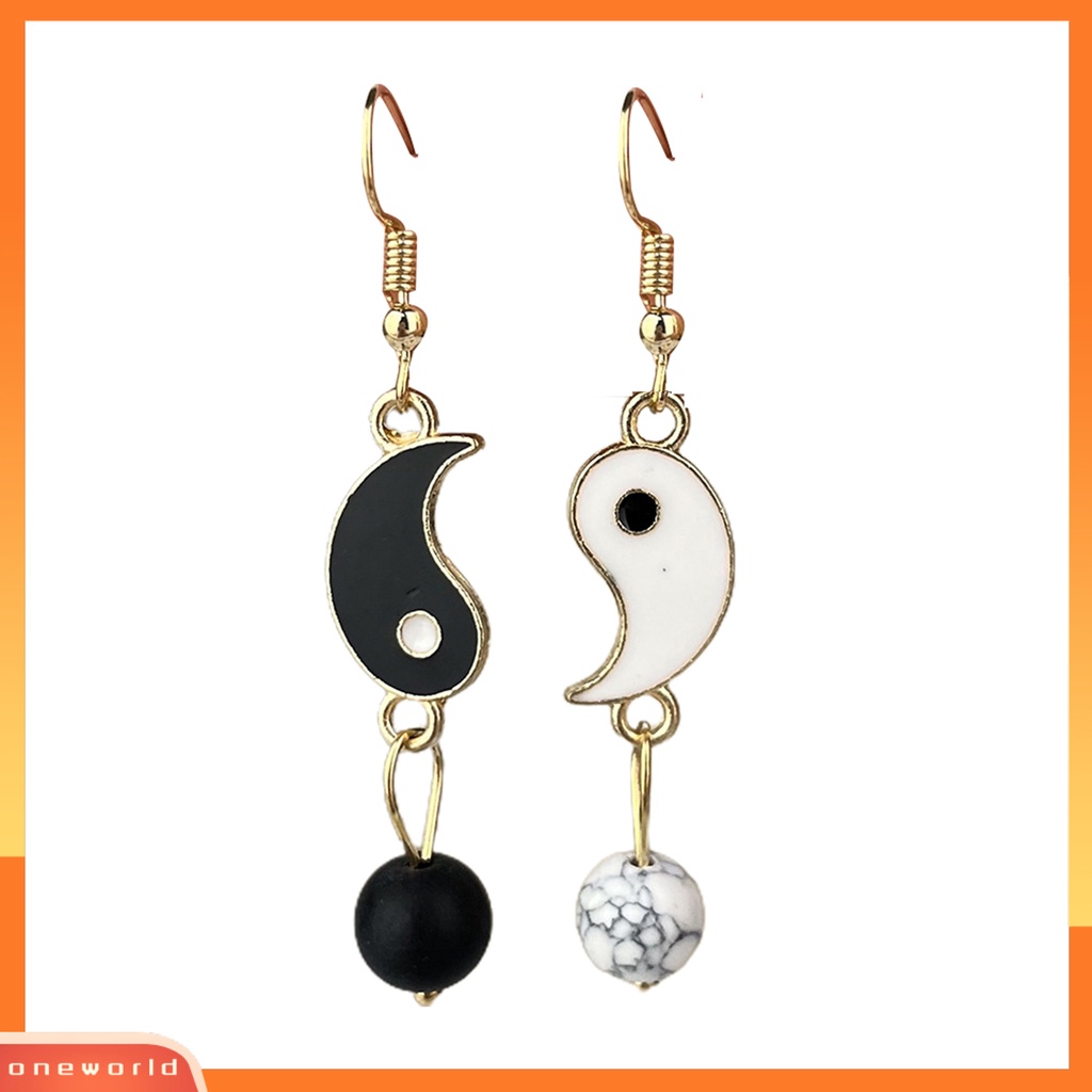 [WOD] 1pasang Anting Menjuntai Yin Yang Plating Permukaan Halus Menetes Anting Tetesan Minyak Fashion Perhiasan