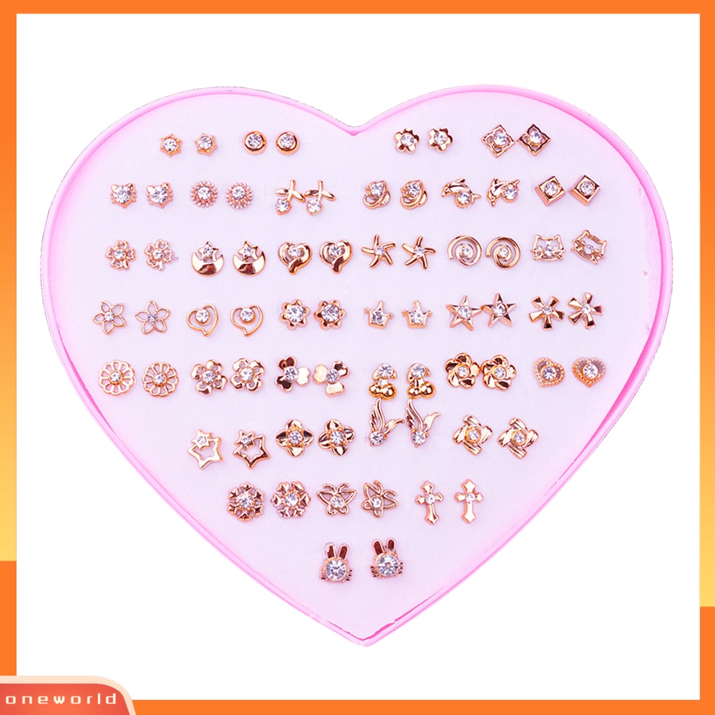 [WOD] 36pasang Wanita Ear Studs Set Bersinar Multi-Warna Kartun Ringan Tidak Bahaya Hias Stainless Bentuk Berbeda Stud Earrings Set Hadiah