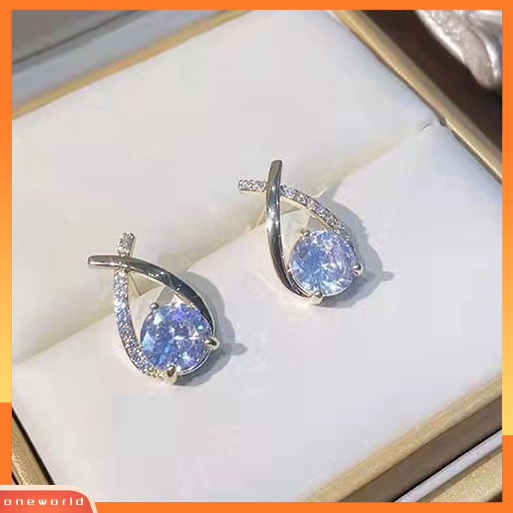 [WOD] 1pasang Anting Tusuk Wanita Cross-cut Rhinestones Perhiasan Tahan Lama Kilau Cerah Ear Studs Untuk Pernikahan