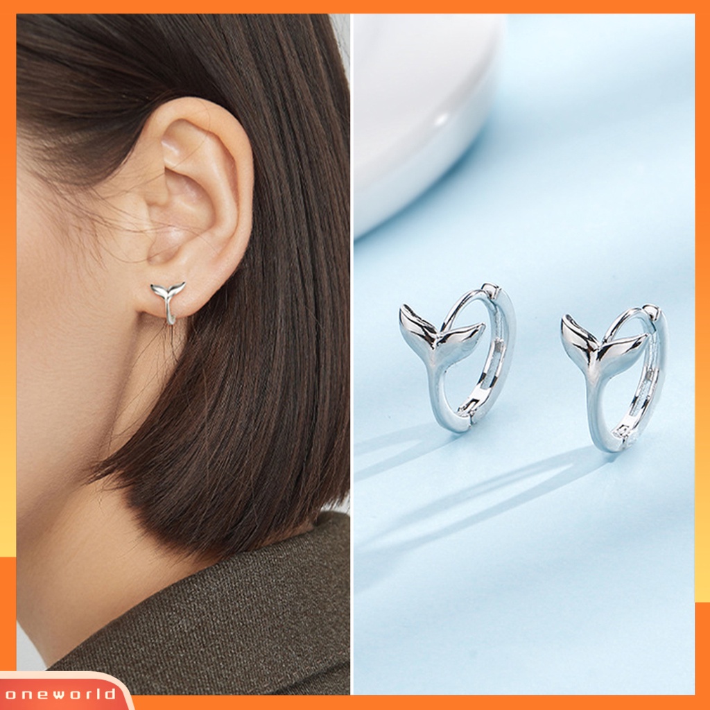 [WOD] 1pc Hoop Earring Temperamen Kilau Terang Tindik Geometris Electroplating Hias Hadiah Mermaid Tail Lingkaran Anting Wanita Fashion Perhiasan Untuk Pakaian Sehari-Hari