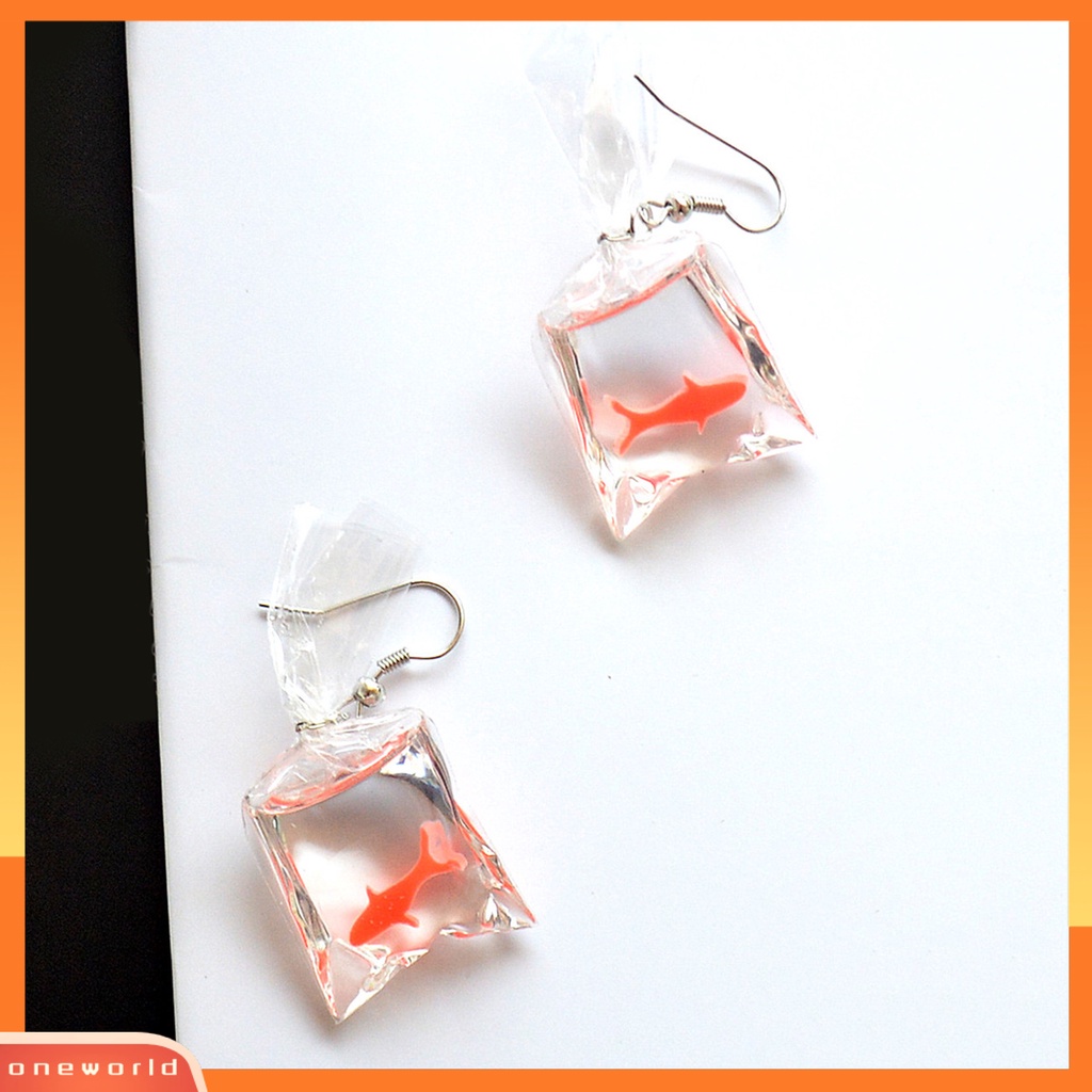 [WOD] 1pasang Tindik Hidup Resin Wanita Anting Ikan Mas Kantong Air Menjuntai Anting Perhiasan Aksesoris