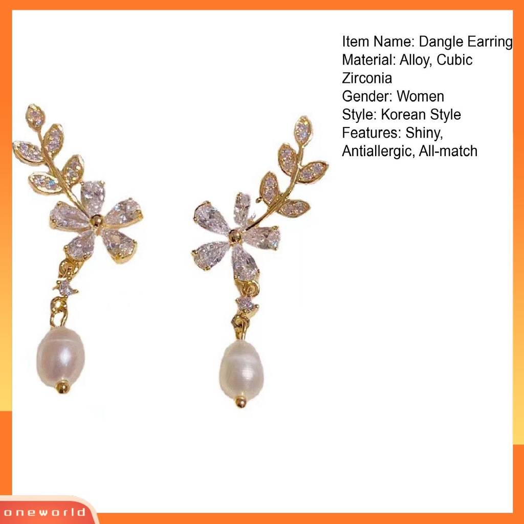 [WOD] 1pasang Anting Menjuntai Glitter Mutiara Imitasi Temperamen Manis Bentuk Bunga Daun Anting Berlian Imitasi Untuk Perjamuan