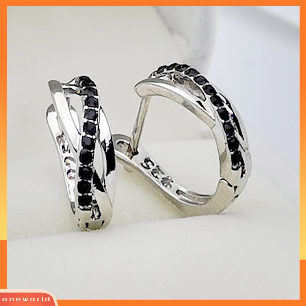 [WOD] Fashion Wanita Berlian Imitasi Bertatahkan Cross Hoop Earrings Hadiah Perhiasan Pesta Pernikahan